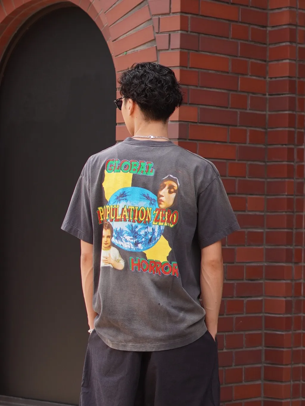 SAINT MICHAEL SS TEE/ON EARTH/BLK Jesus, Mary, Holy Infant Earth TEE Ready-to-wear Assut special piece dyeing, washed and distressed Vintage process, front and rear super complex super large printing, top purchasing agent technology